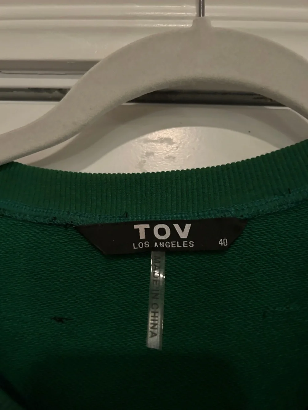 TOV Green Sweatshirt with Layered Black Faux-Leather Capelet - Picture 2 of 4